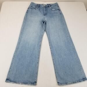LOFT Jeans Womens 8 Light Wash Blue The Wide Leg Raw Hem Stretch Denim Zip Fly